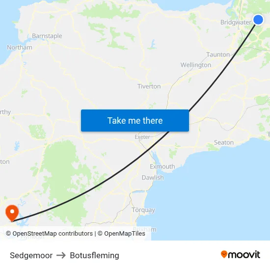 Sedgemoor to Botusfleming map