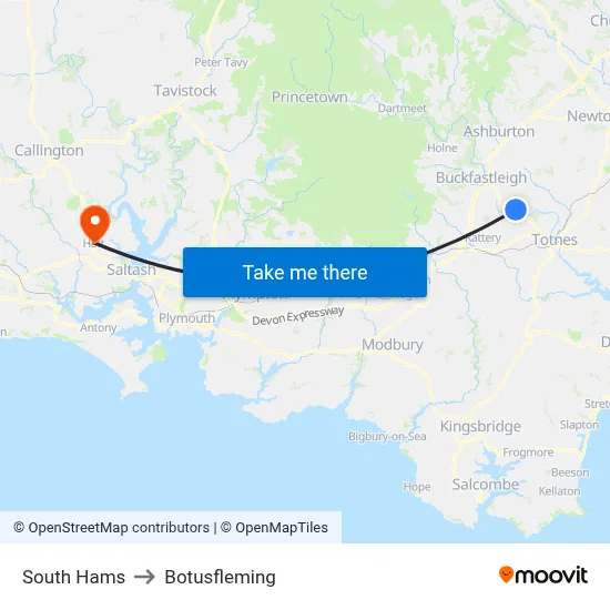 South Hams to Botusfleming map
