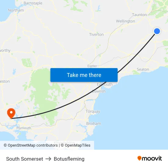 South Somerset to Botusfleming map