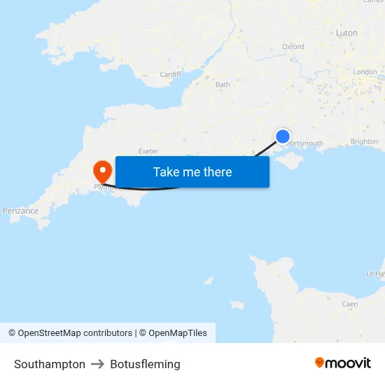 Southampton to Botusfleming map