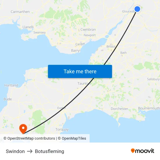 Swindon to Botusfleming map