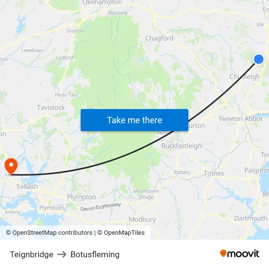Teignbridge to Botusfleming map