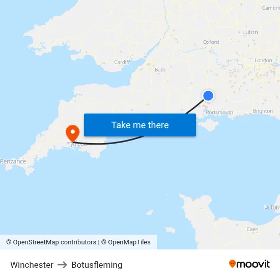 Winchester to Botusfleming map