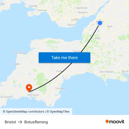 Bristol to Botusfleming map