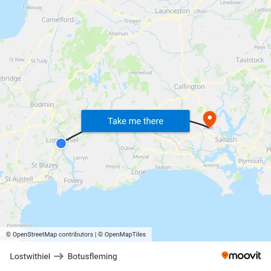 Lostwithiel to Botusfleming map