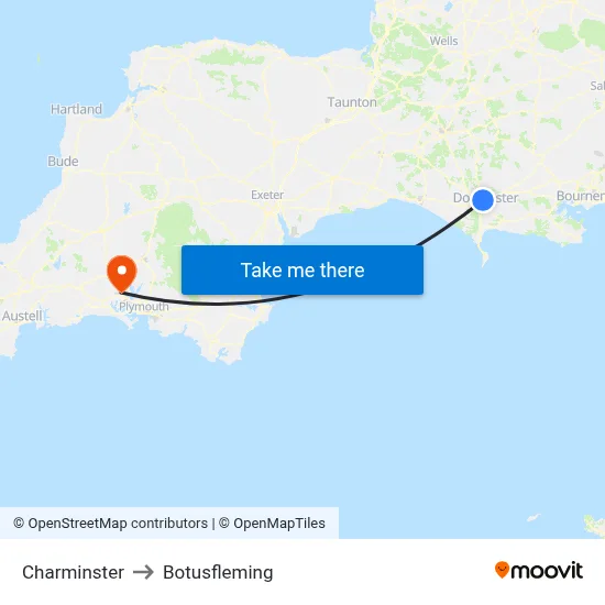 Charminster to Botusfleming map