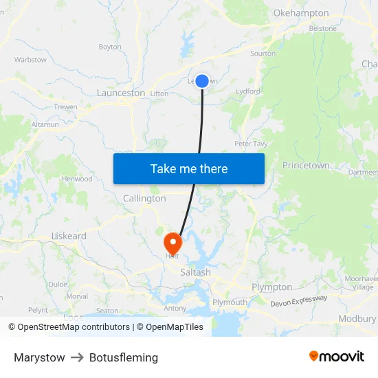 Marystow to Botusfleming map