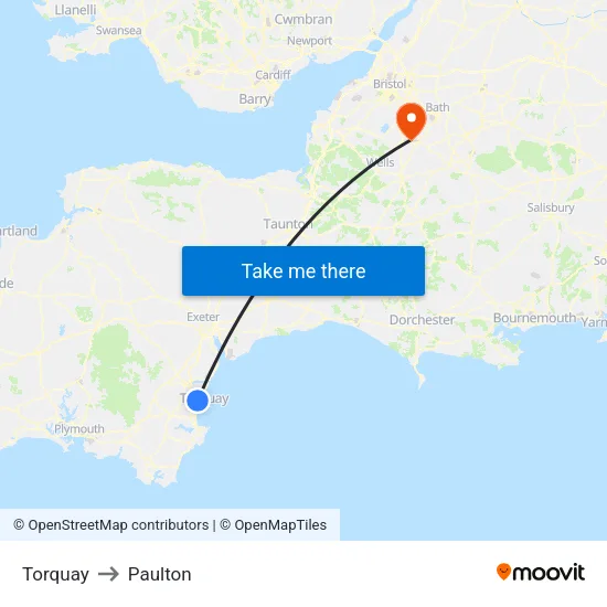 Torquay to Paulton map