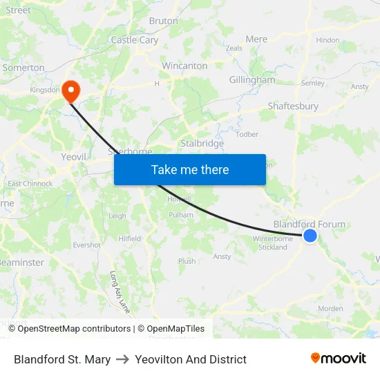 Blandford St. Mary to Yeovilton And District map