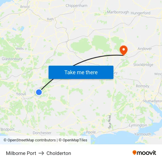 Milborne Port to Cholderton map