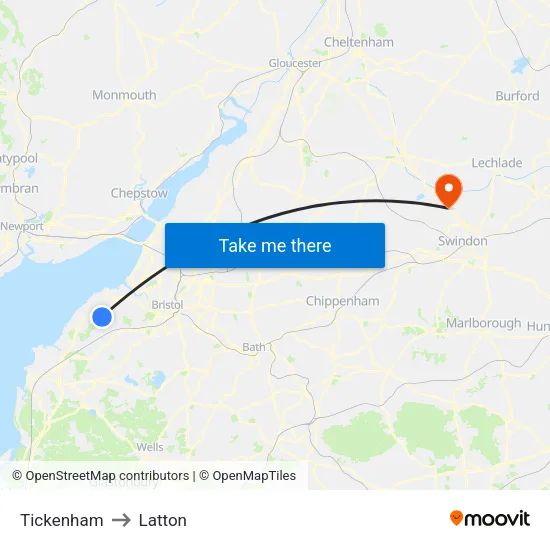 Tickenham to Latton map