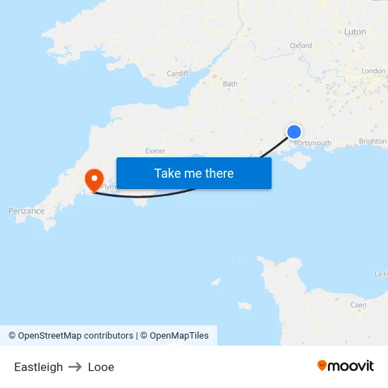Eastleigh to Looe map