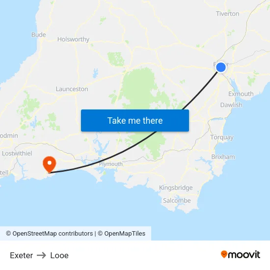 Exeter to Looe map