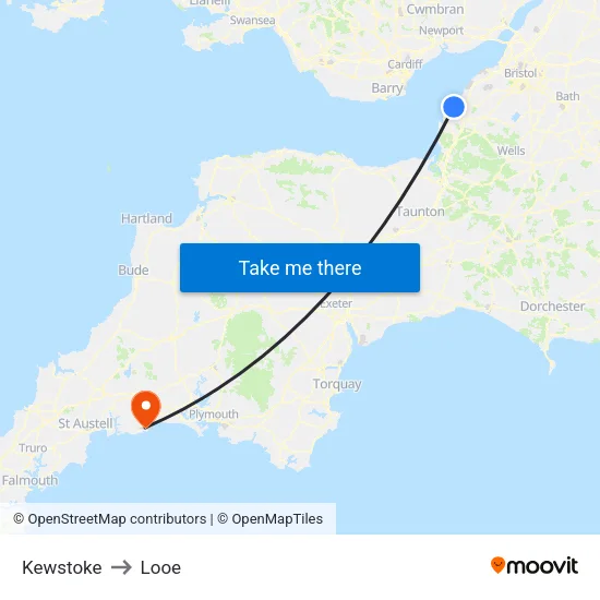 Kewstoke to Looe map