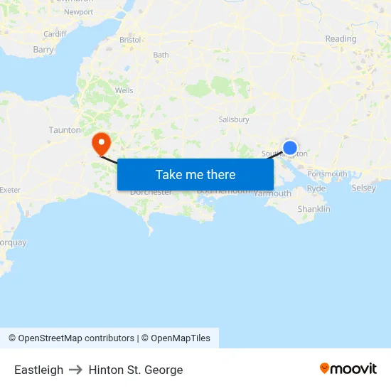 Eastleigh to Hinton St. George map