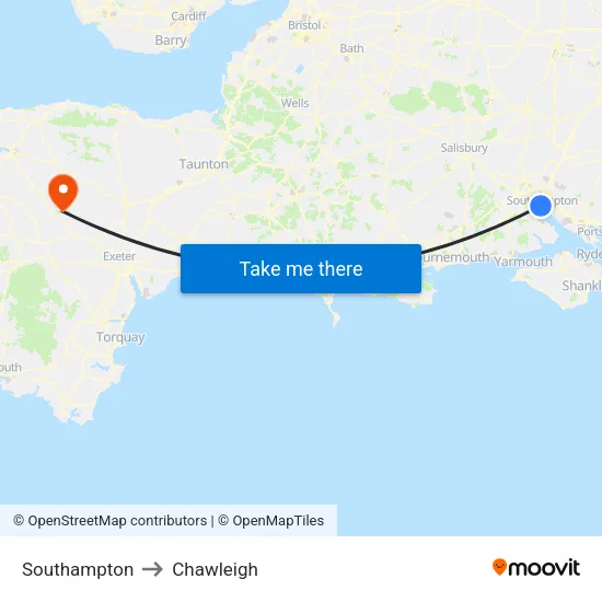 Southampton to Chawleigh map