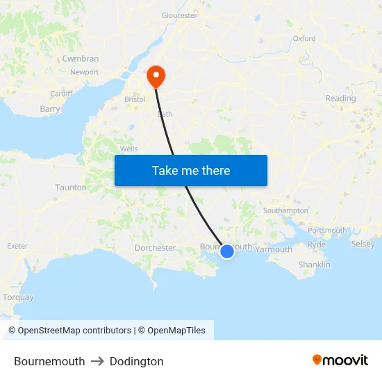 Bournemouth to Dodington map