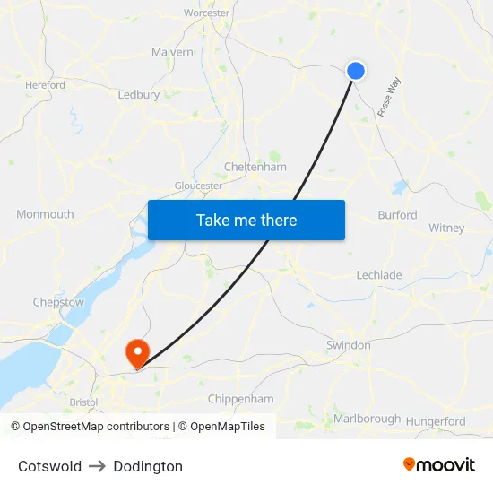 Cotswold to Dodington map