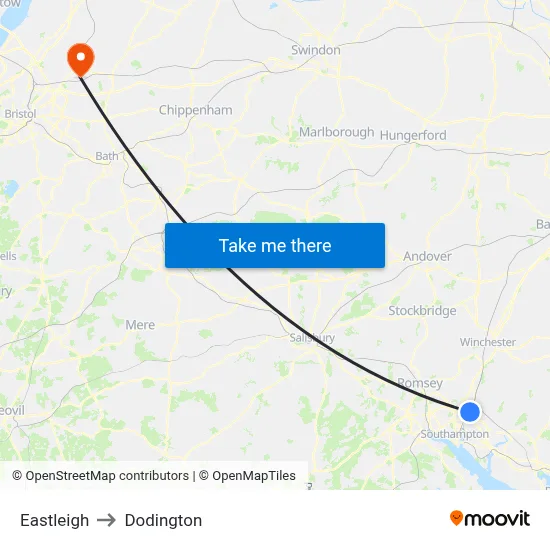 Eastleigh to Dodington map