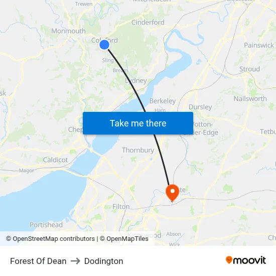 Forest Of Dean to Dodington map