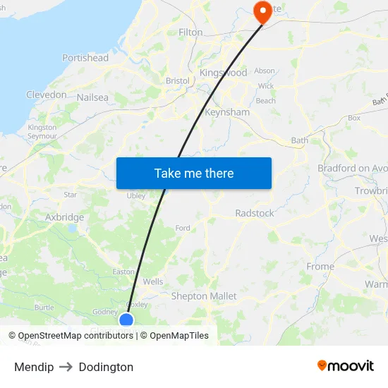 Mendip to Dodington map