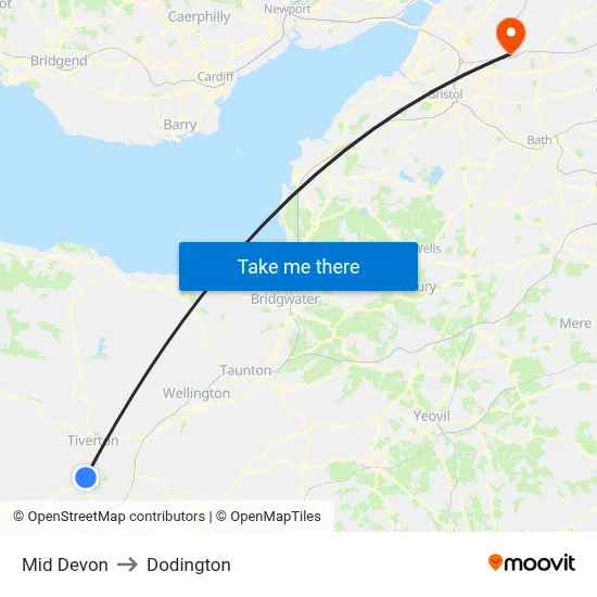 Mid Devon to Dodington map