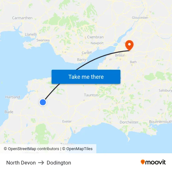 North Devon to Dodington map