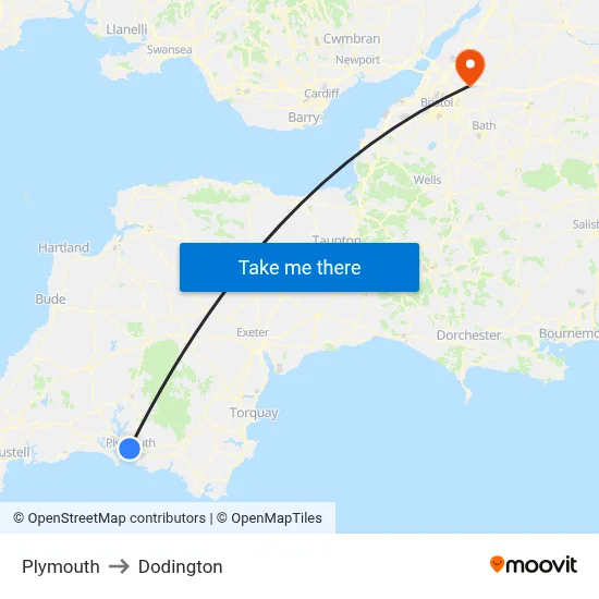 Plymouth to Dodington map