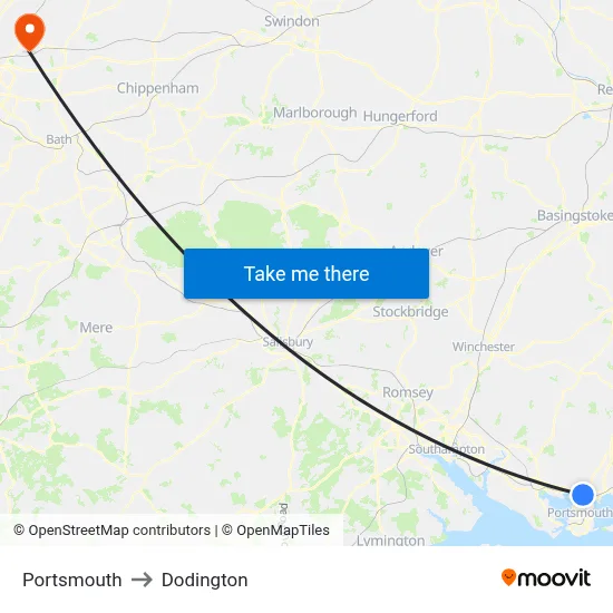 Portsmouth to Dodington map