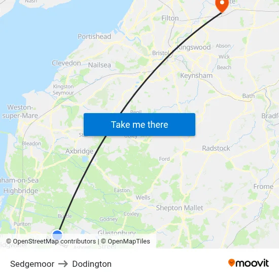 Sedgemoor to Dodington map