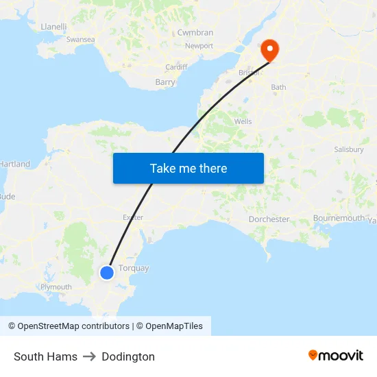 South Hams to Dodington map