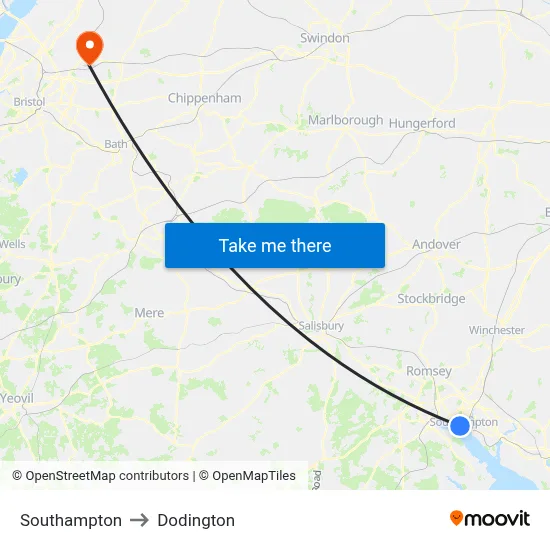 Southampton to Dodington map