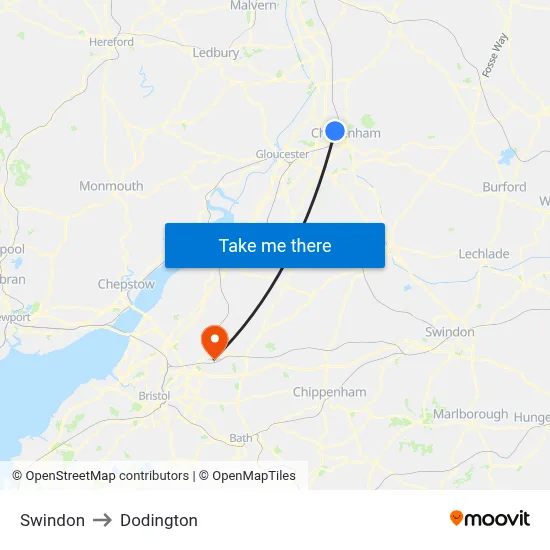 Swindon to Dodington map