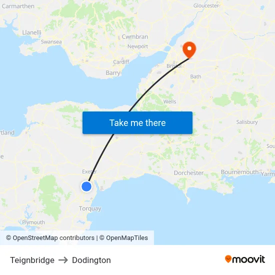 Teignbridge to Dodington map