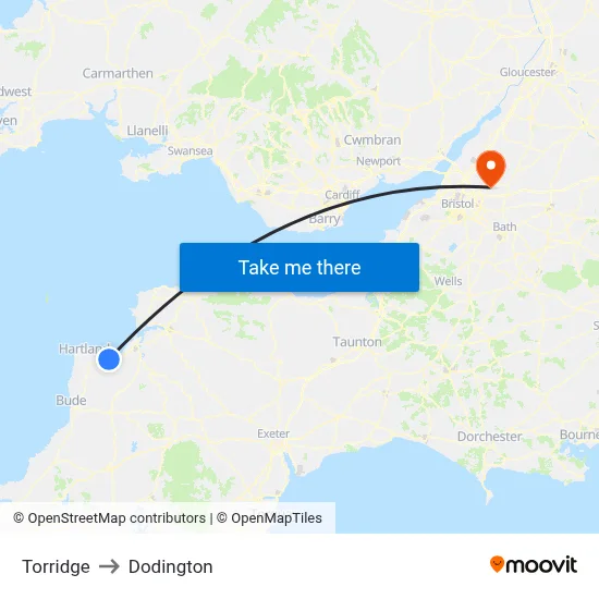 Torridge to Dodington map