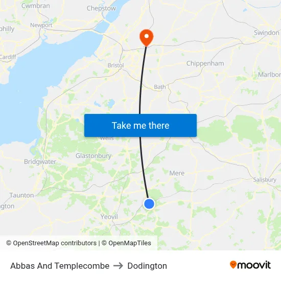 Abbas And Templecombe to Dodington map