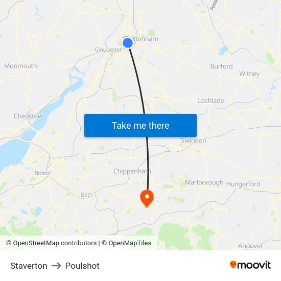 Staverton to Poulshot map