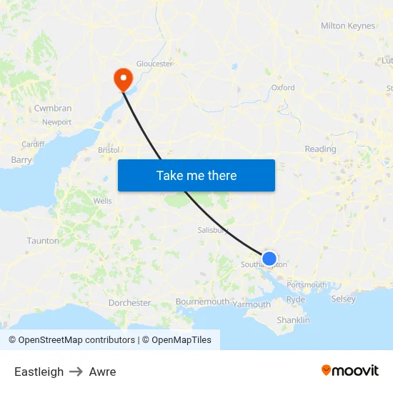 Eastleigh to Awre map