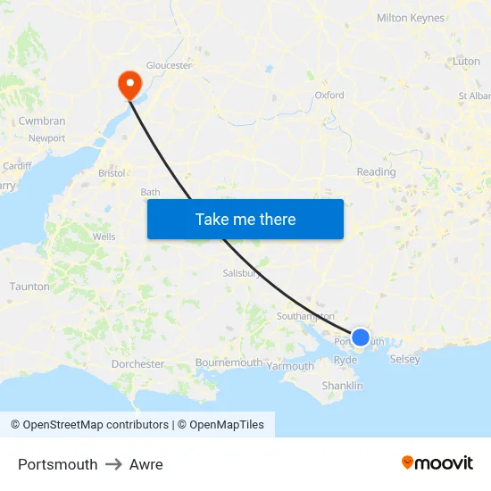 Portsmouth to Awre map