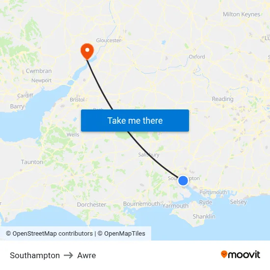 Southampton to Awre map