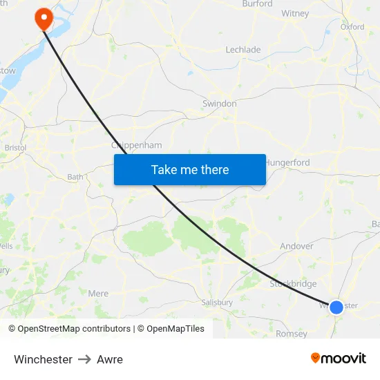 Winchester to Awre map