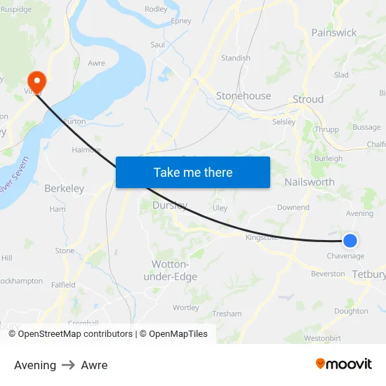 Avening to Awre map