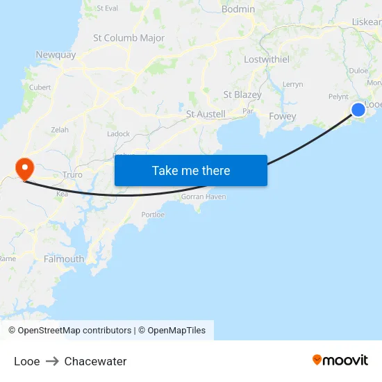 Looe to Chacewater map