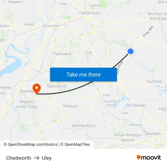 Chedworth to Uley map