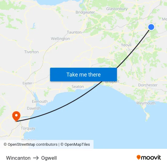 Wincanton to Ogwell map