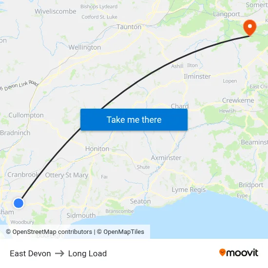 East Devon to Long Load map