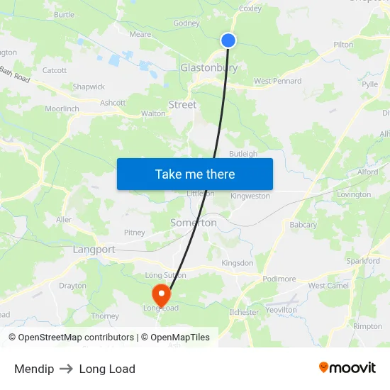 Mendip to Long Load map