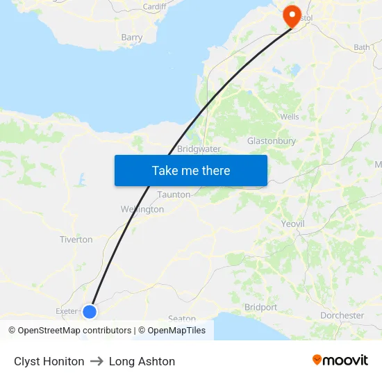 Clyst Honiton to Long Ashton map