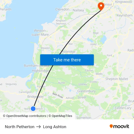 North Petherton to Long Ashton map