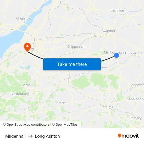 Mildenhall to Long Ashton map